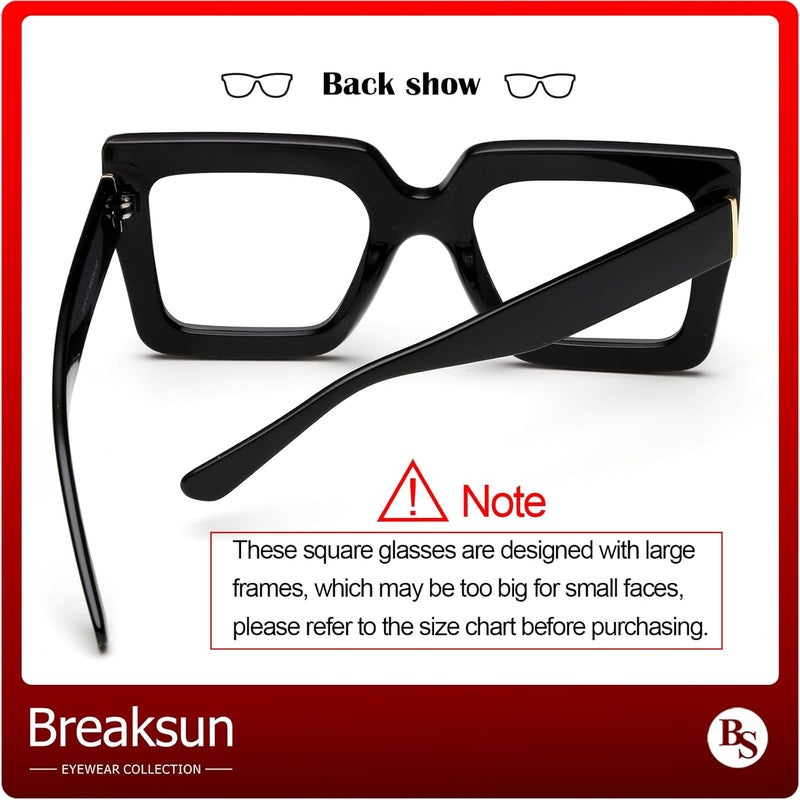 Breaksun Oversized Blue Light Glasses for Women Fashion Thick Square Computer Eyewear Non-Prescription Black Glasses (Black) - Image 2